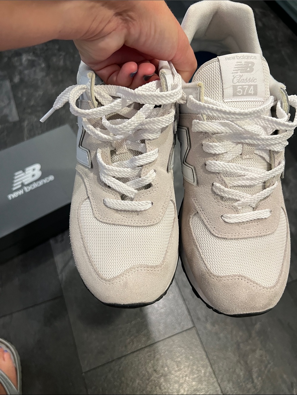 New Balance Beige and White Men's Casual Sneakers - Picture 2 of 6